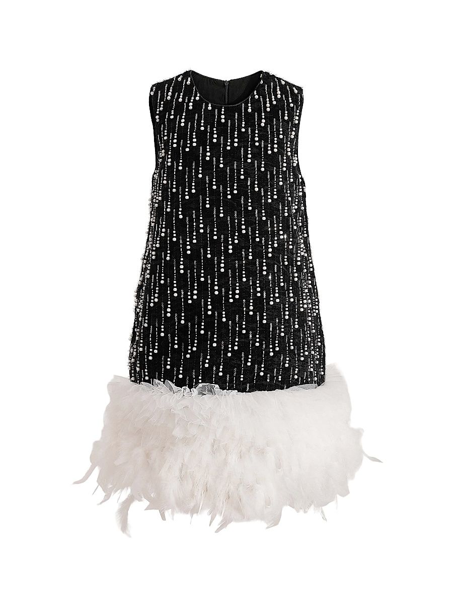 Little Girl's & Girl's Feathered Glam Dress - Black - Size 9
