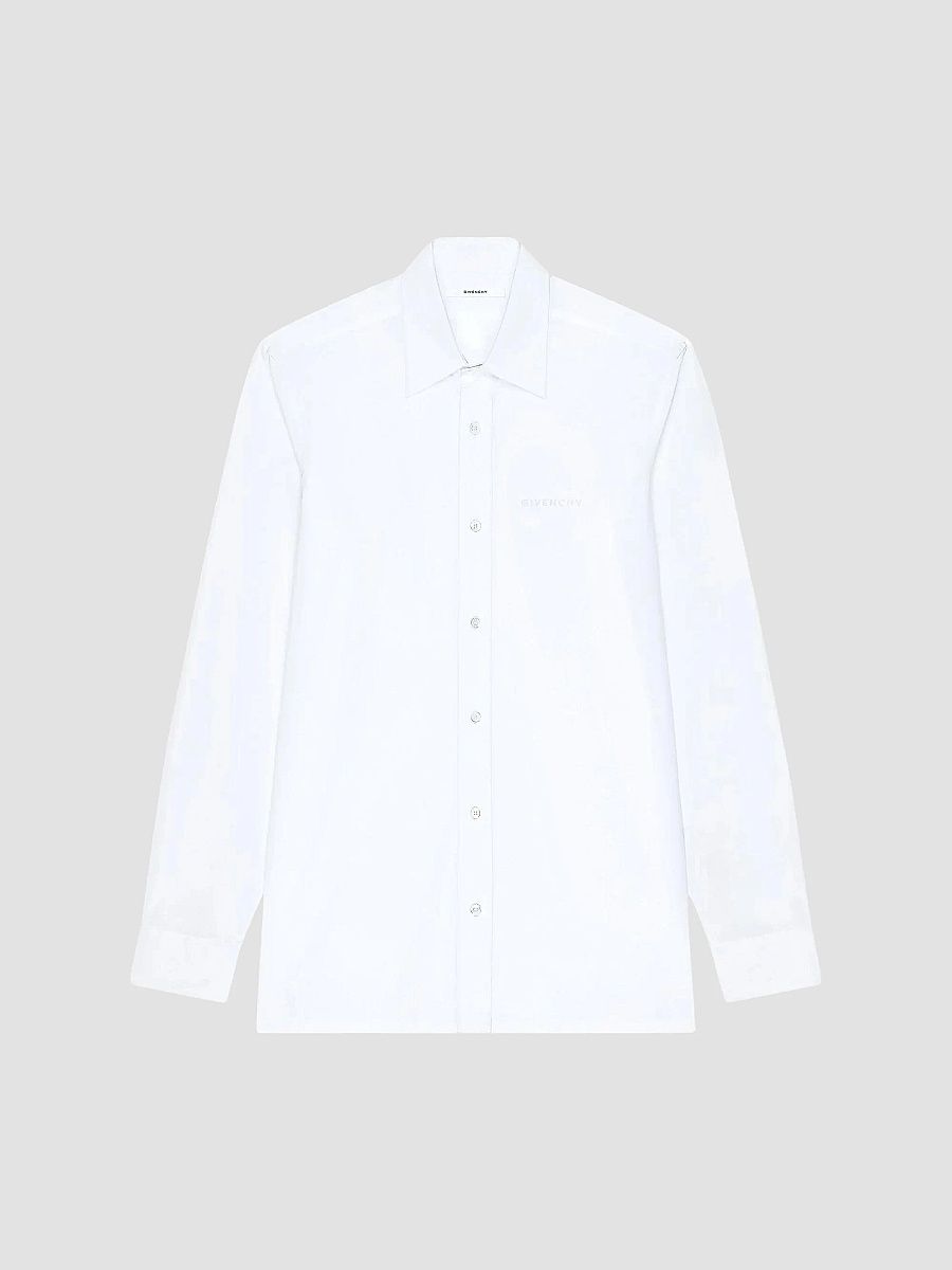 Givenchy Men's Slim Fit Shirt in Poplin with Paris Jacquard - White - Size 17.5