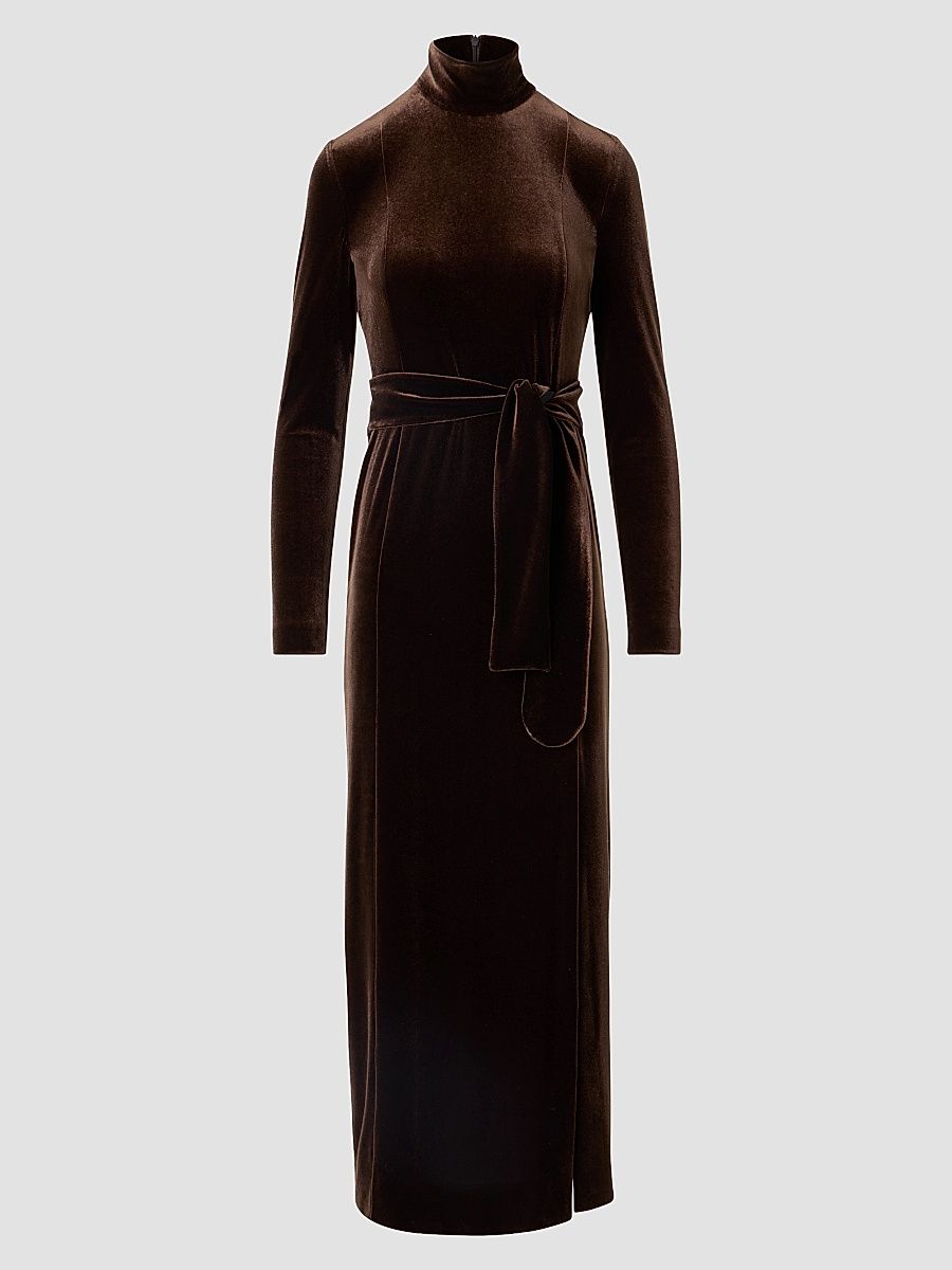 Women's Techno Stretch Velvet Midi Dress - Espresso - Size 2