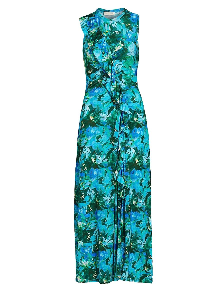 Women's Elise Floral Ruffle Midi-Dress - Azul - Size Medium