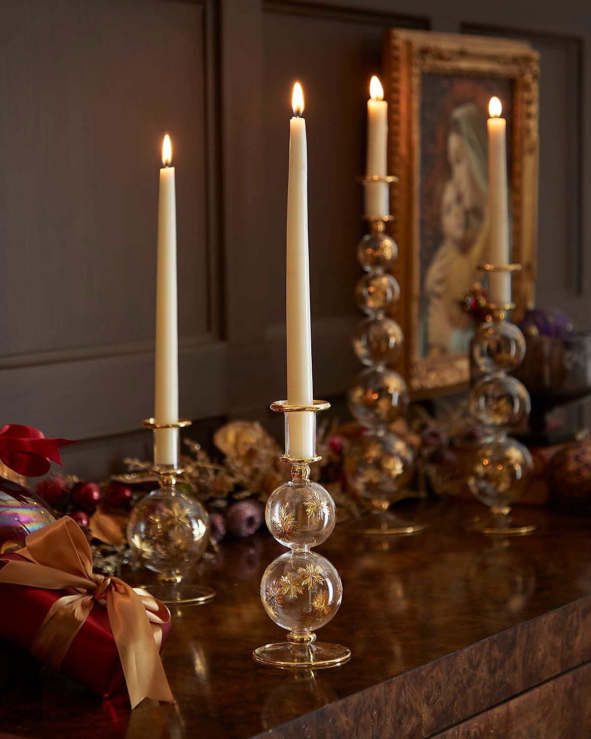 9.2" Gold-Tone Snowflakes Candle Holder
