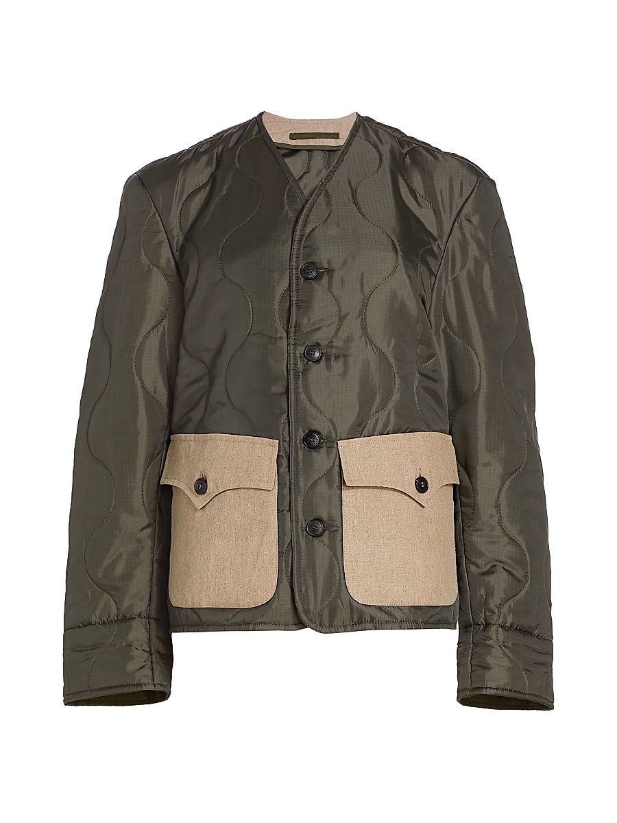 Women's Quilted Oversized Jacket - Green - Size 6