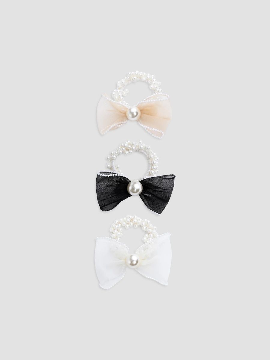 Mimi Tutu Girl's Girl's Sheer Bow Scrunchie Set - Beige Black White