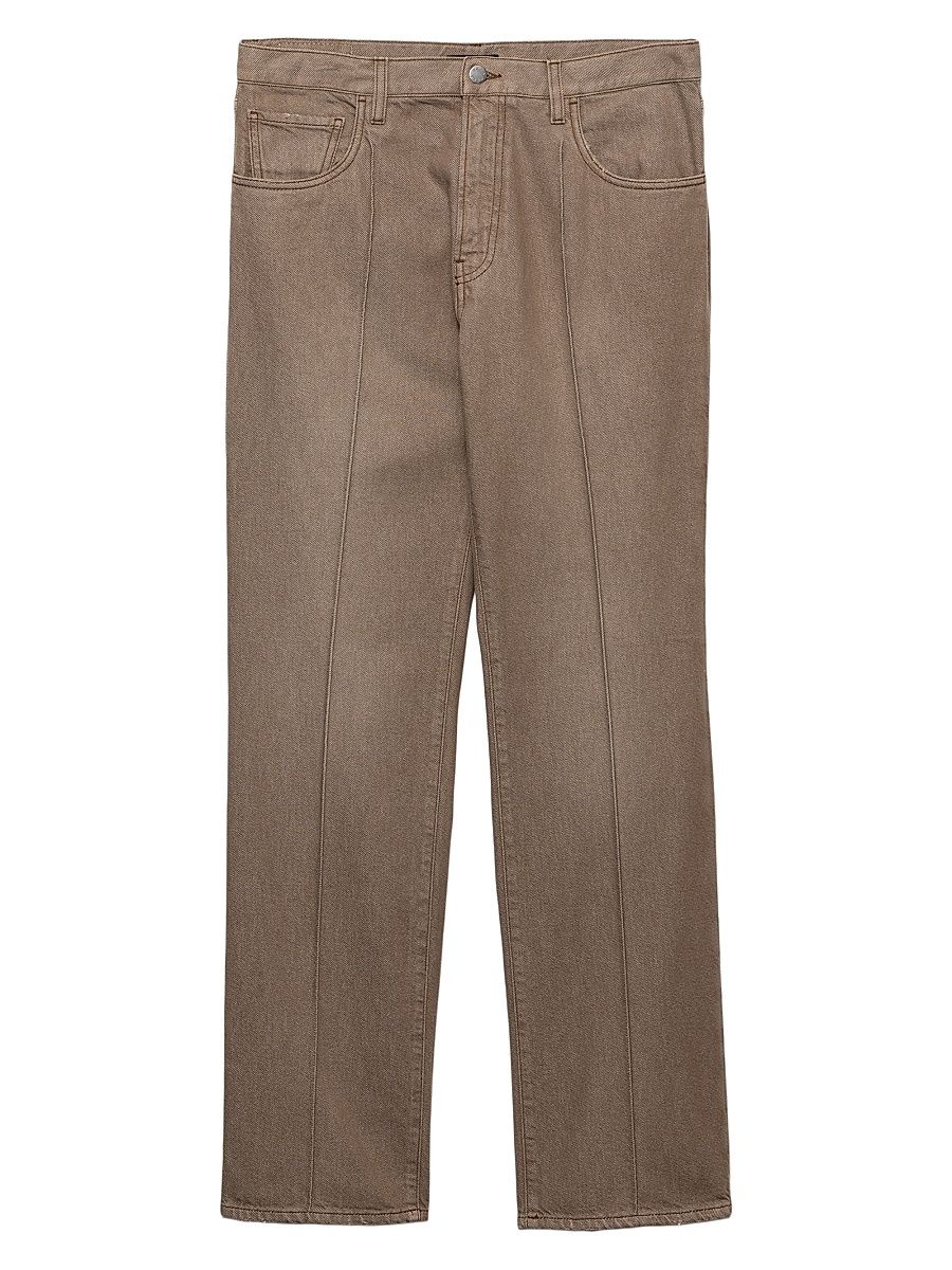 Men's Five-Pocket Washed Denim Jeans - Brown - Size 34