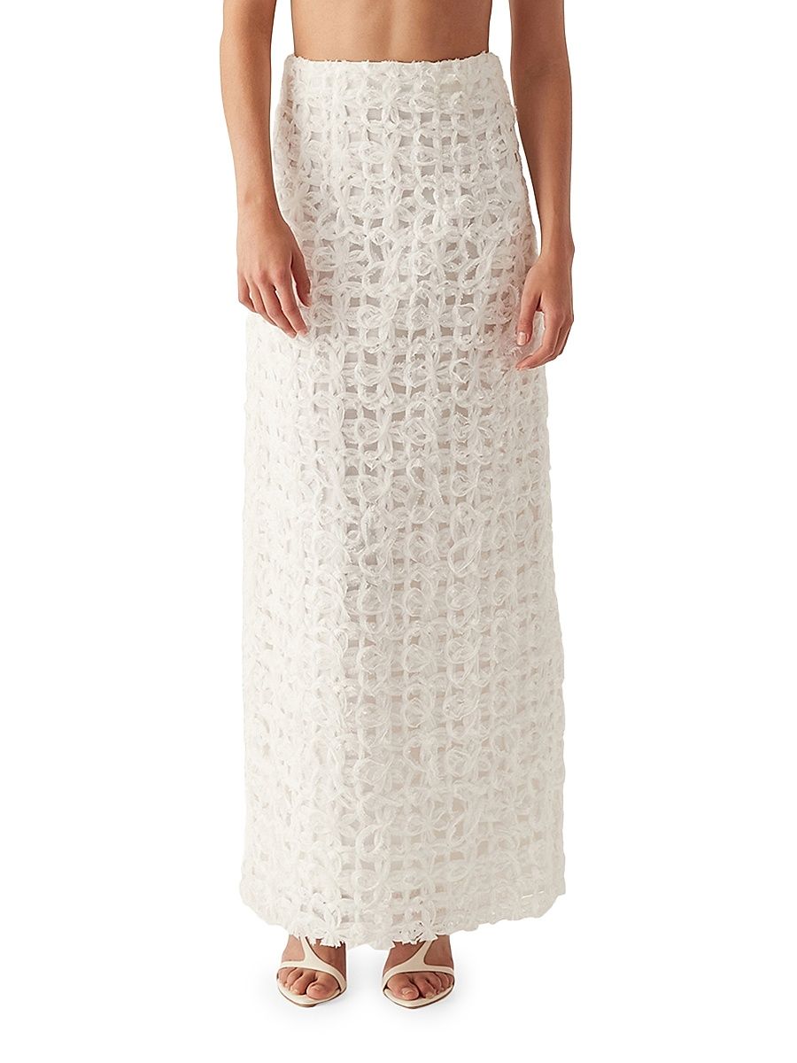 Women's Quintette Textured Midi-Skirt - Ivory - Size 2