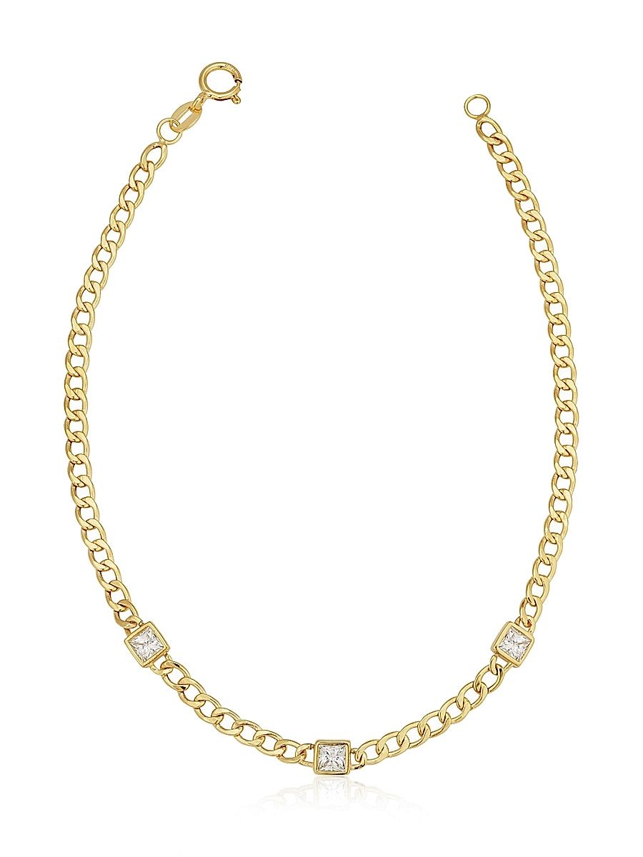 Women's 14K Yellow Gold Dazzle Me Curb Bracelet - White Zirconia - Size 7.5