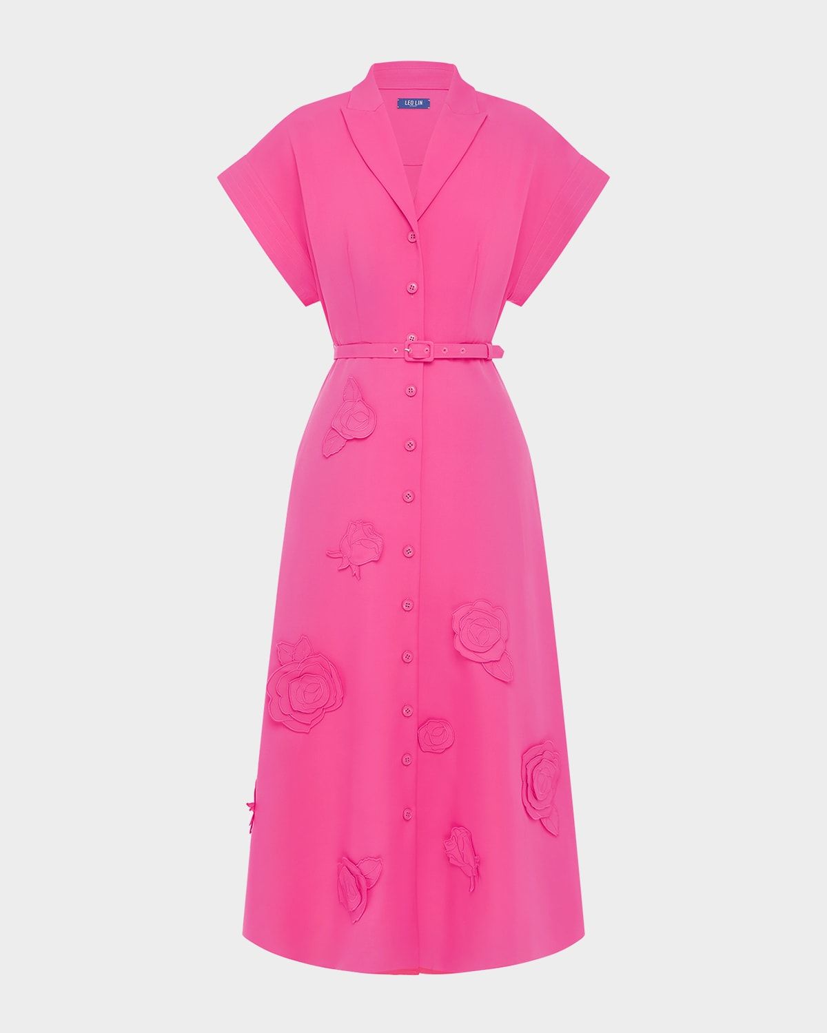 Aubrey Belted Floral Applique Midi Dress