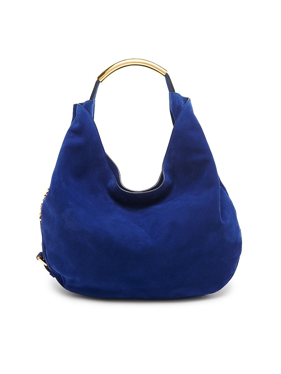 Women's Handle Me Medium Suede Shoulder Bag - Blue