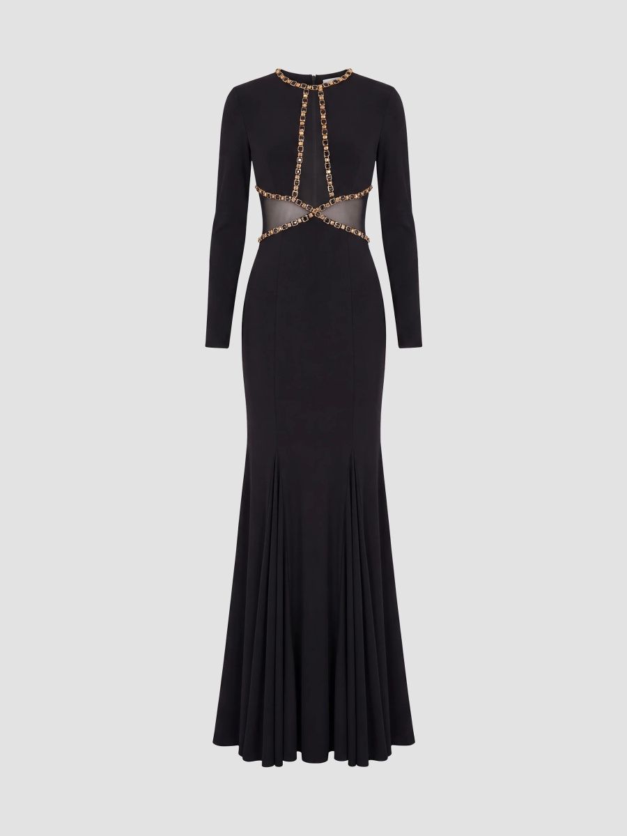 Mac Duggal Women's Sheer Cut Out Jersey Mermaid Gown - Black - Size 14