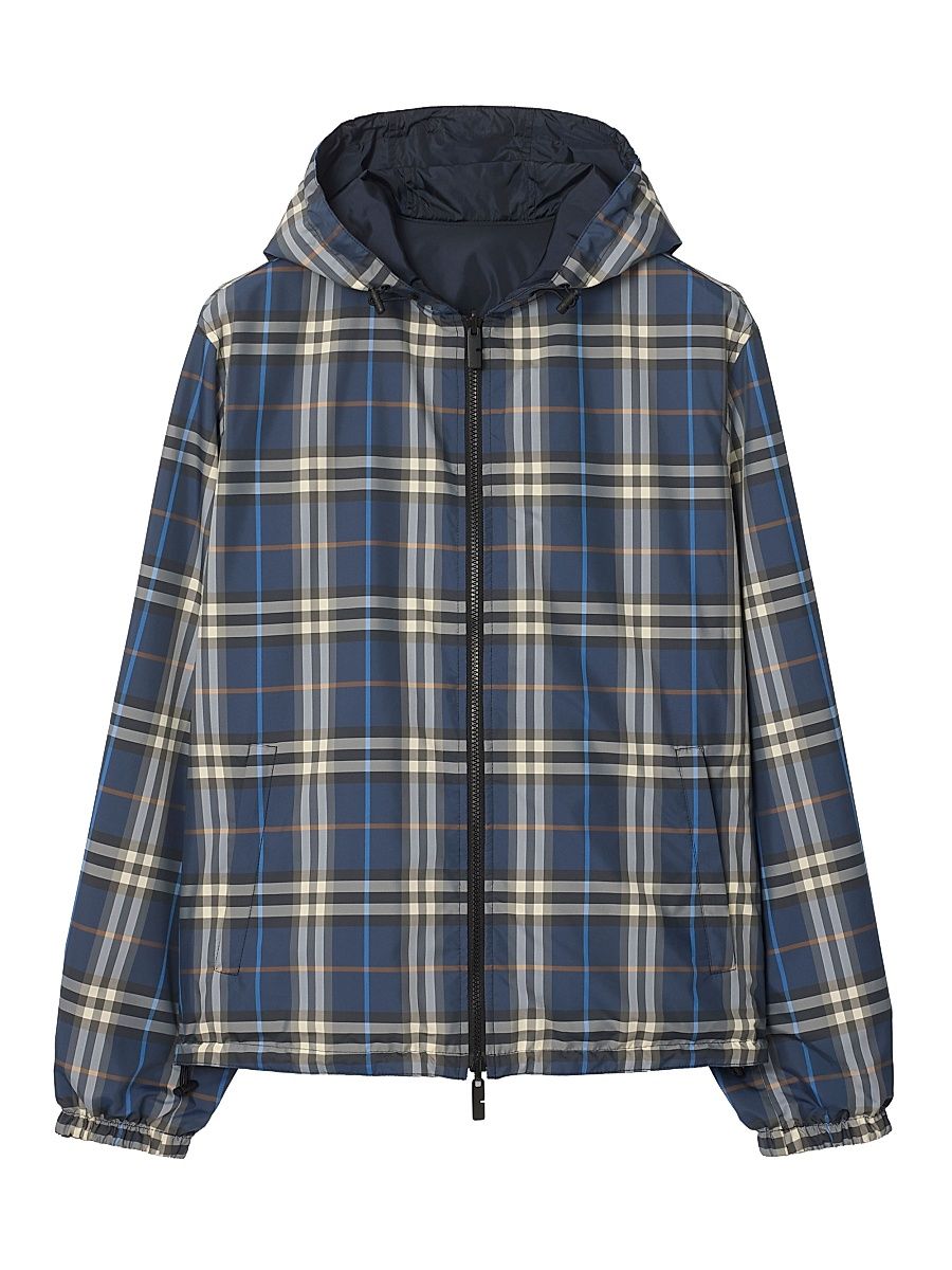 Men's Newport Check Hooded Jacket - Pilot Blue Ip Check - Size XXL
