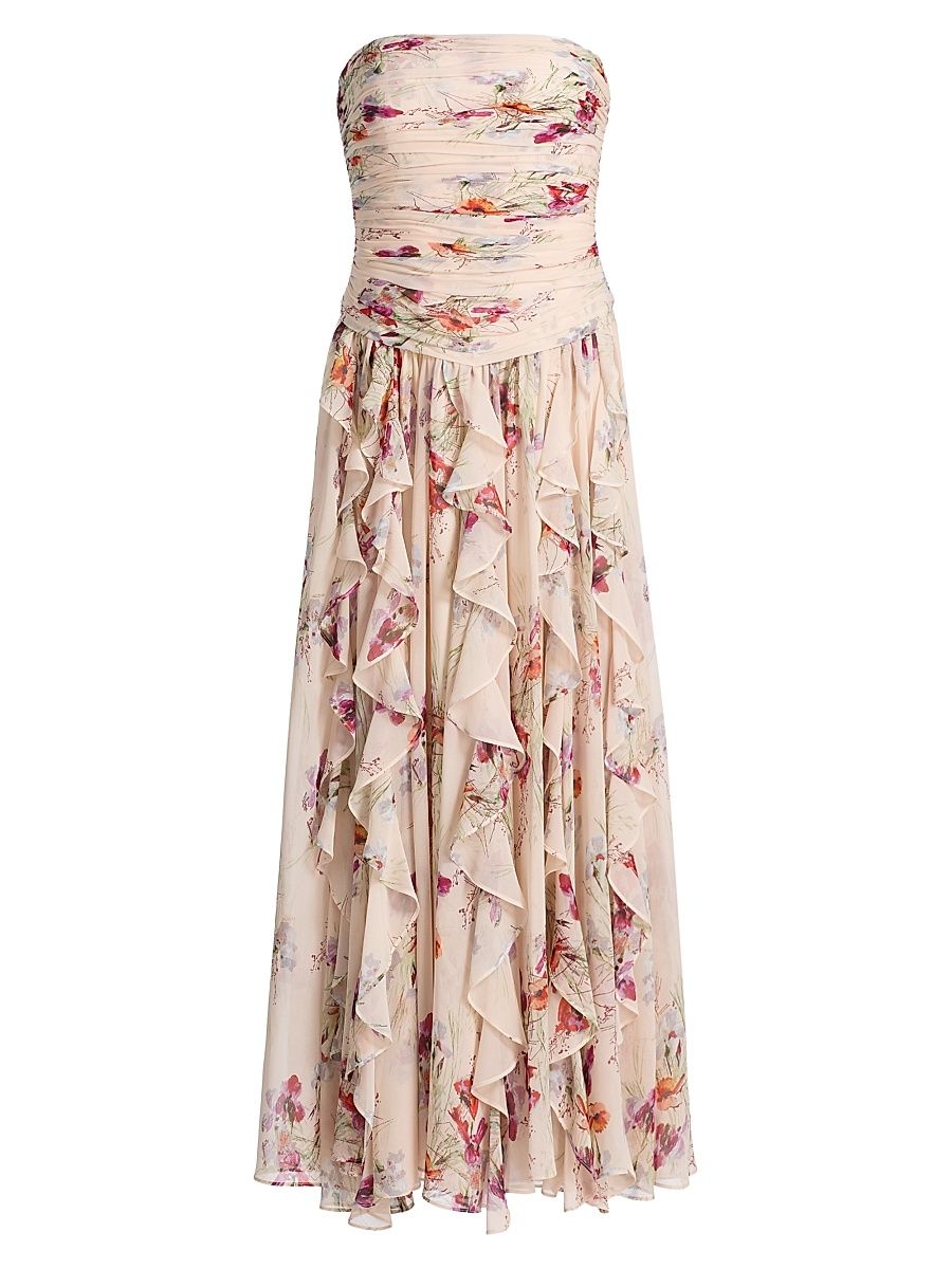 Women's Iris Bouquet Galya Ruched A-Line Midi-Dress - Oatmilk Multi - Size 16