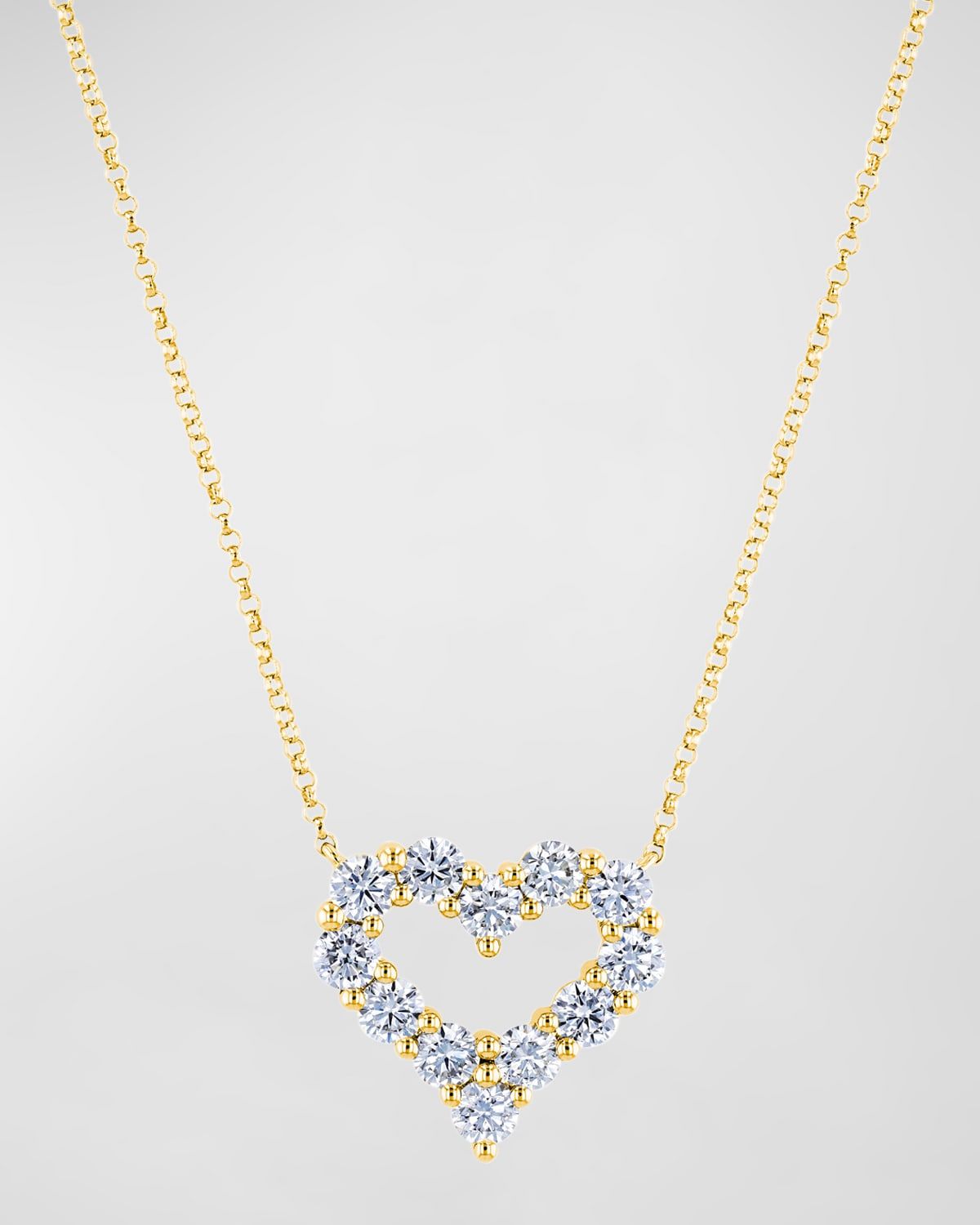 18K Gold Shared Prong Round Diamond Heart Pendant 16" Necklace, 1.70tcw