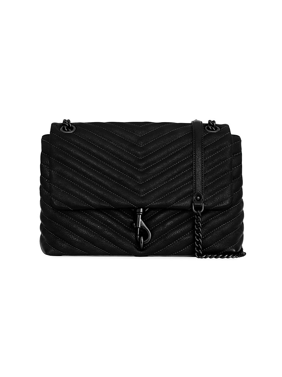 Women's Edie Quilted Leather Flap Shoulder Bag - Black