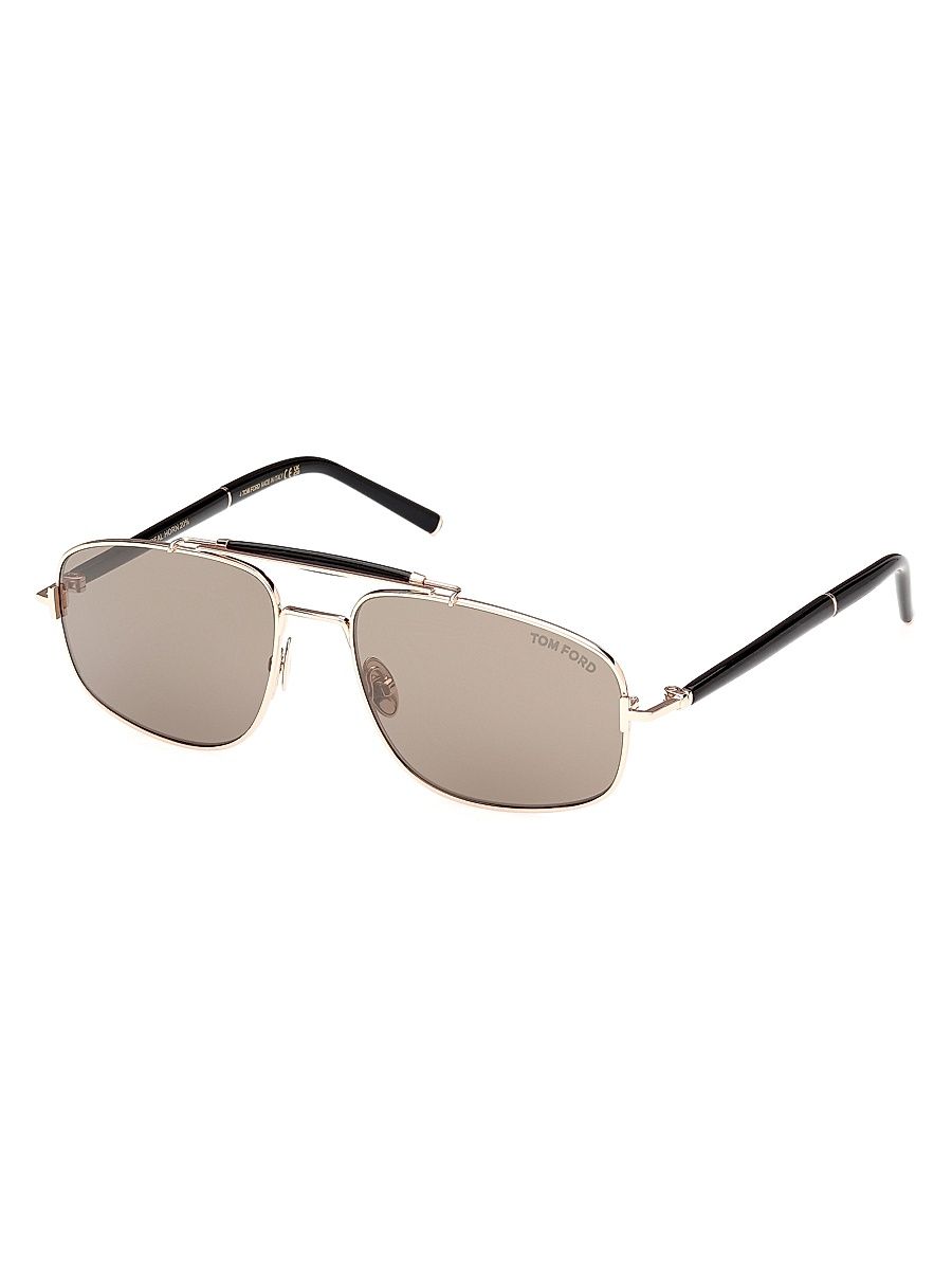 Men's 57MM Navigator Sunglasses - Rose Gold Amber Mirror
