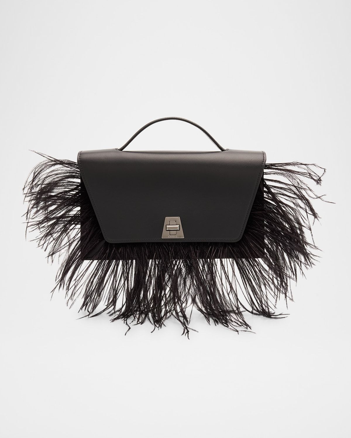 Anouk City Leather Top-Handle Bag with Feather Trim
