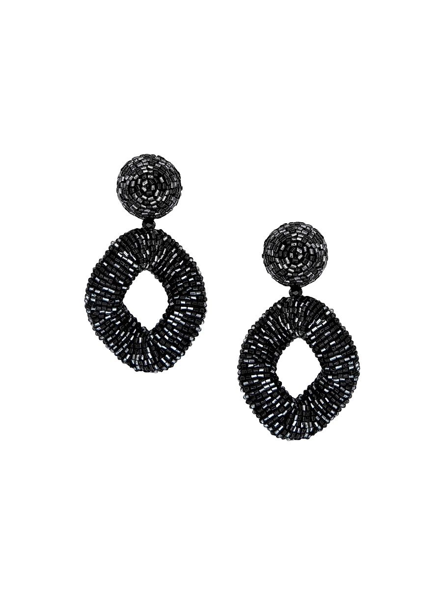 Women's Beaded Twisted Drop Earrings - Black