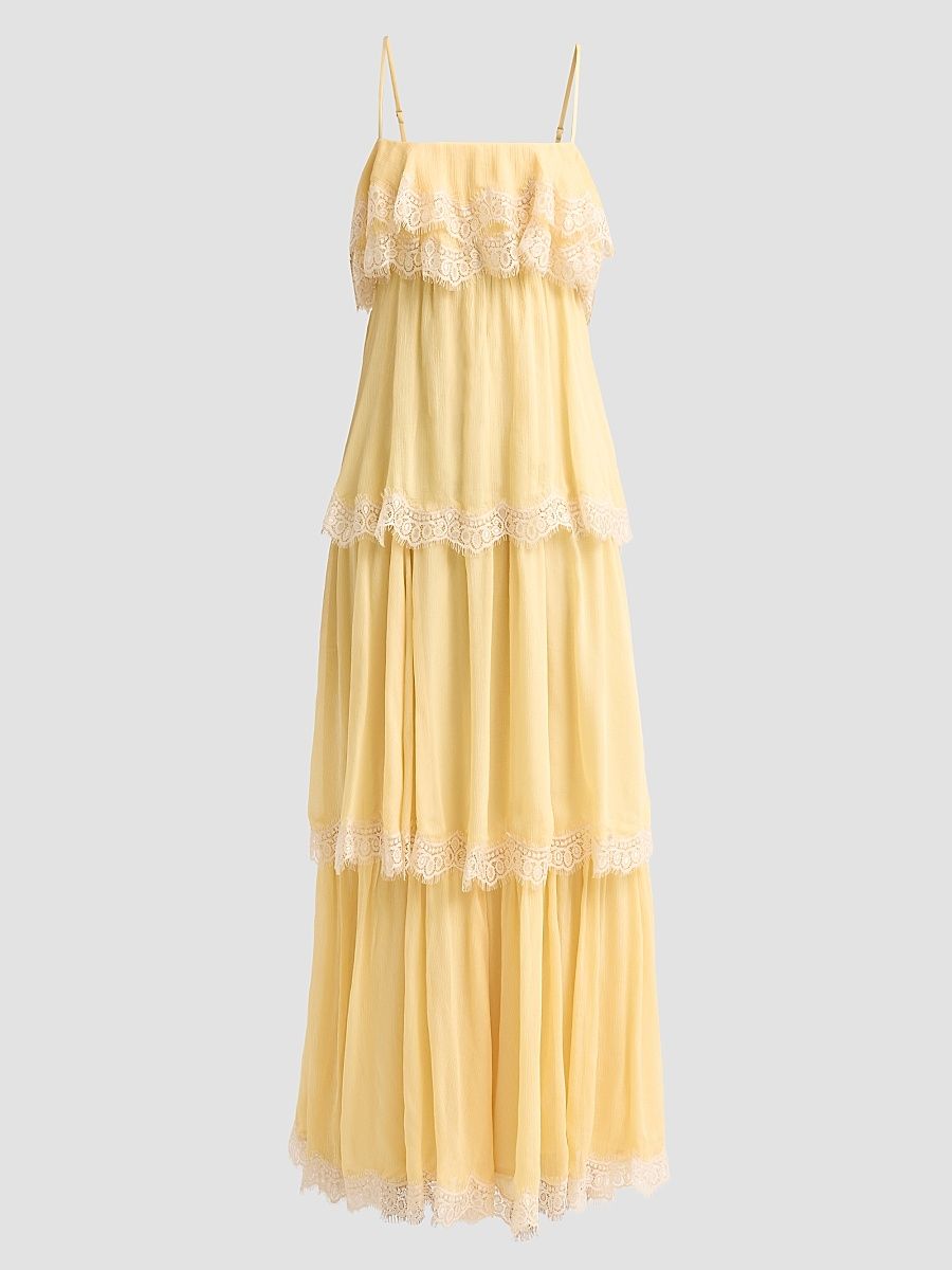 Women's Lace-Trim Tiered Maxi Dress - Yellow - Size XS