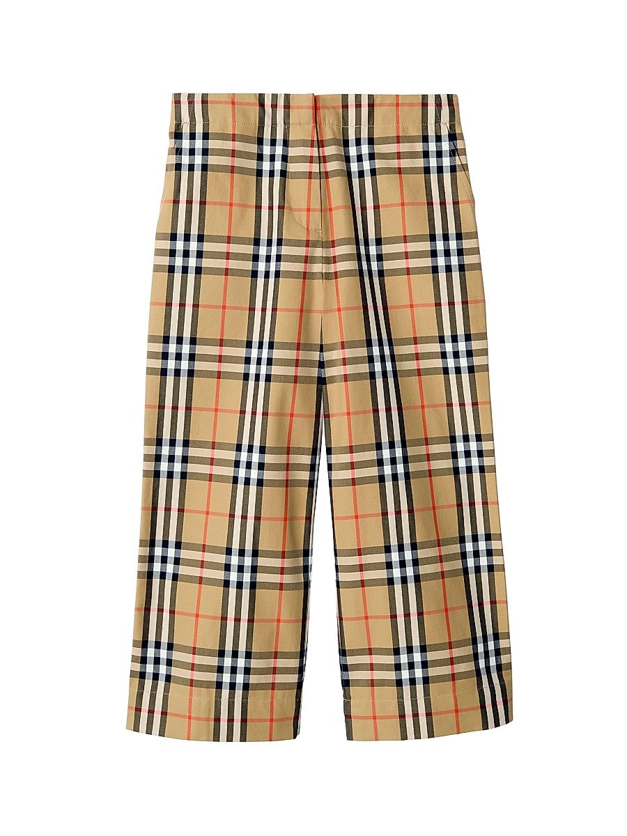 Little Girl's & Girl's Check Cotton Trousers - Sand - Size 8