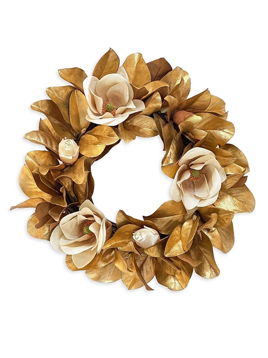 Holiday Newness Faux-Magnolia Gold Wreath