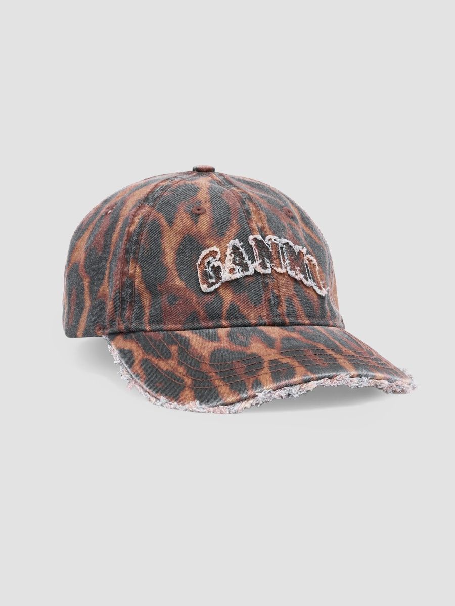 Ganni Women's Ocelot Leopard Printed Washed Cotton Baseball Hap - Rawhide