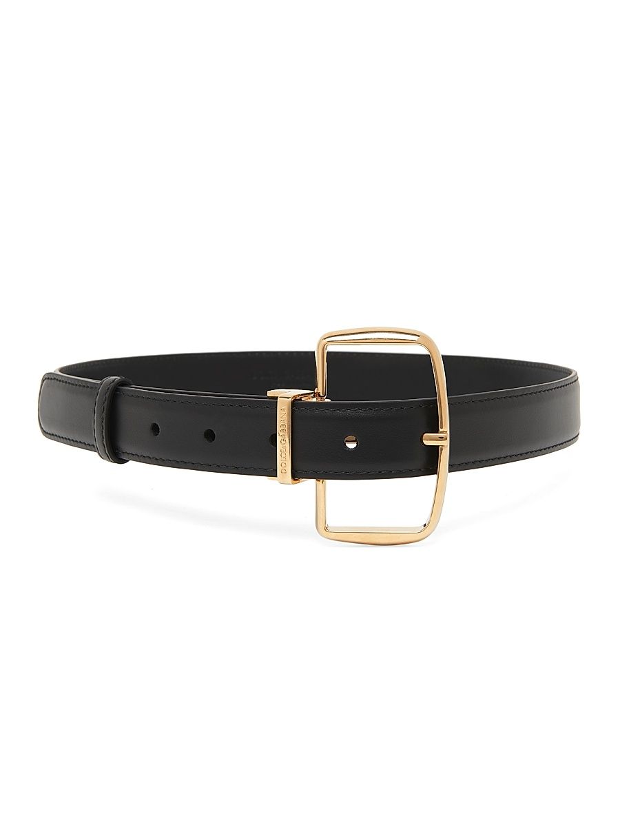 Women's Italian Tailoring Leather Frame Buckle Belt - Black - Size Medium