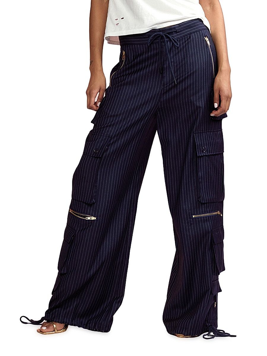 Women's Pinstriped Cargo Pants - Navy - Size Small