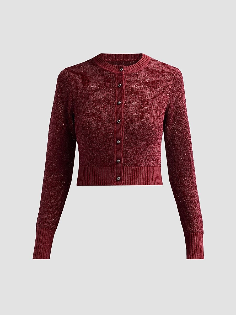 Toccin Women's Mollie Sequin Bouclé Cardigan - Oxblood - Size XL
