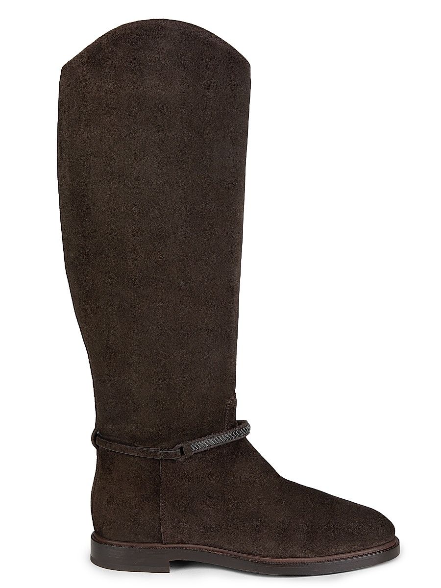 Women's Monili-Beaded Suede Riding Boots - Pepper - Size 10.5