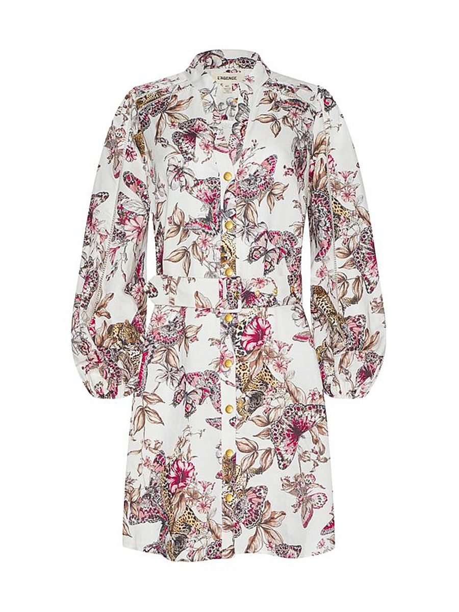 Women's Kiersten Butterfly Jungle Print Shirtdress - White Multi Butterfly Jungle - Size Large