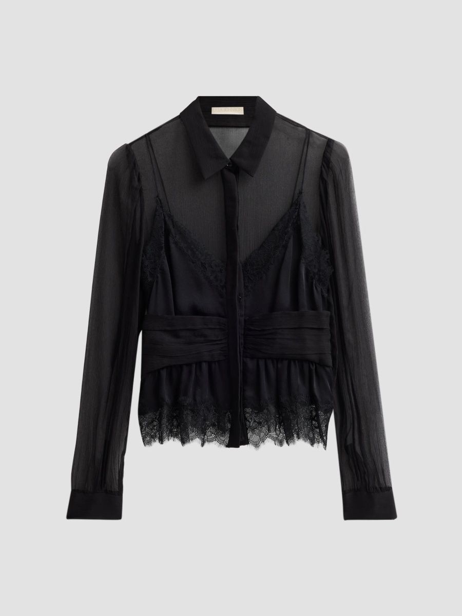 Ulla Johnson Women's Thalia Silk-Lace Long-Sleeve Blouse - Noir - Size 0