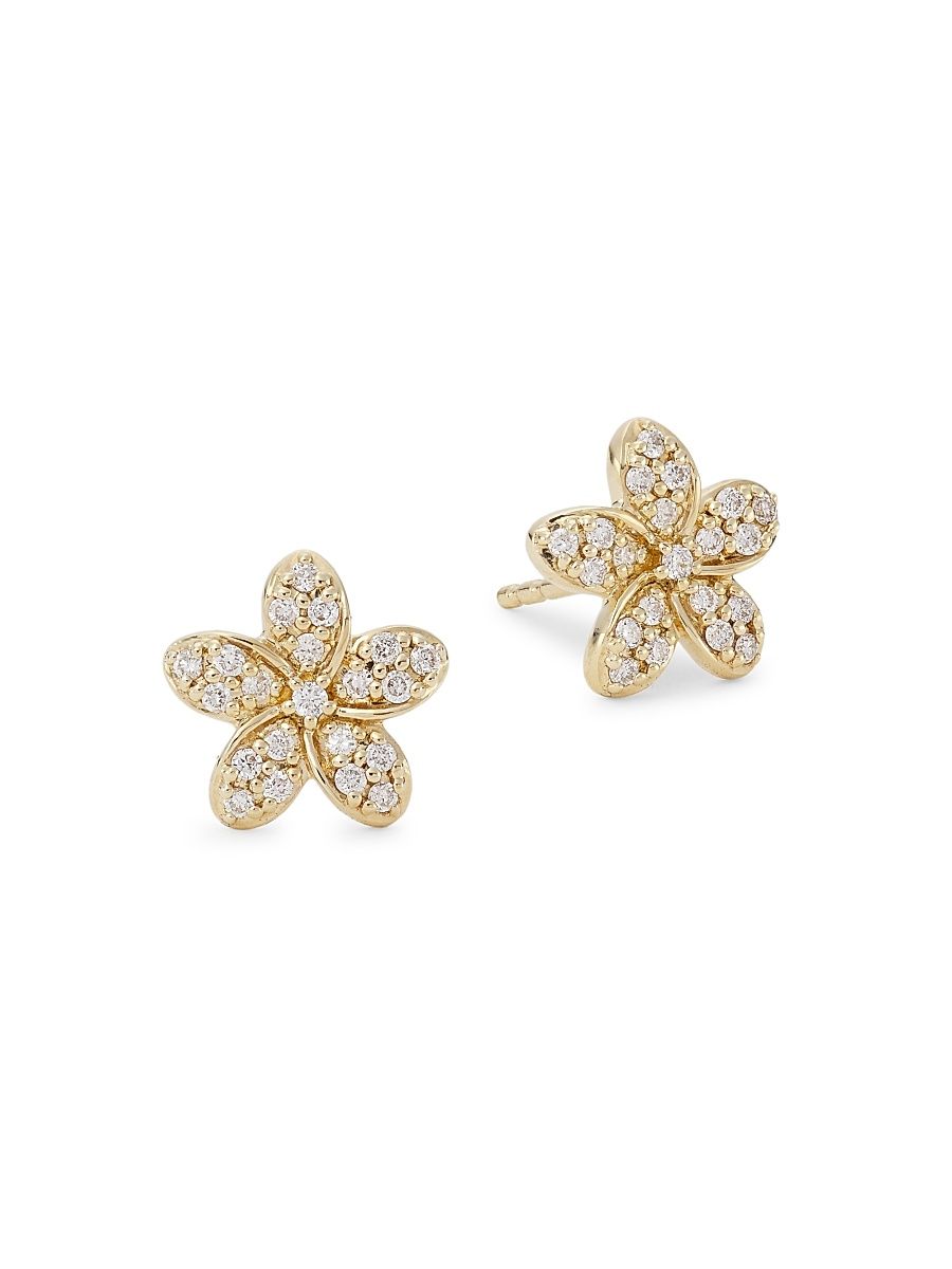 Women's 14K Yellow Gold & Diamond Plumeria Stud Earrings