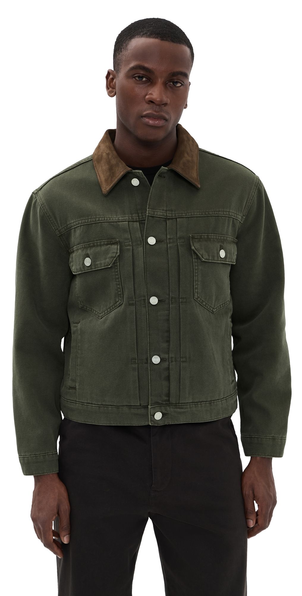 FRAME Canvas Trucker Jacket Antique Dark Olive M