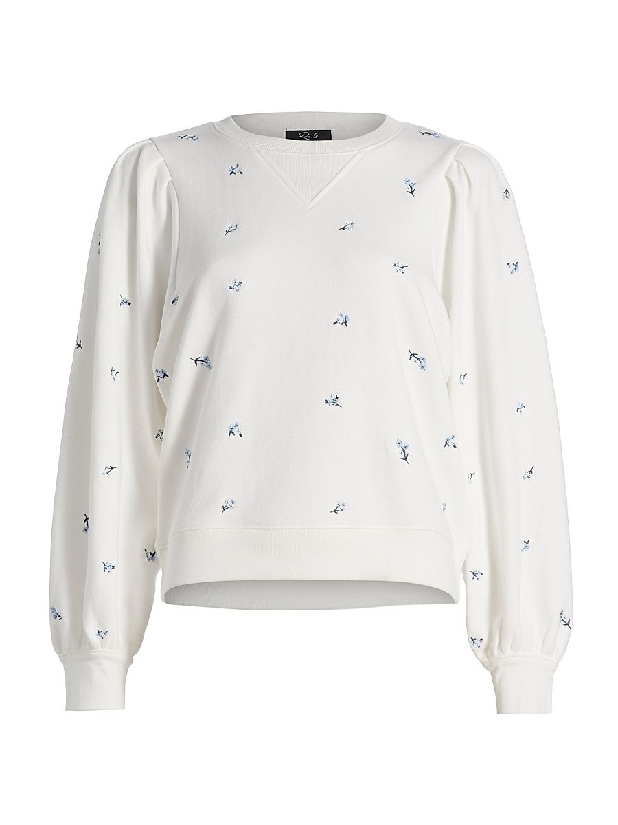 Women's Tiffany Floral-Embroidered Cotton Sweatshirt - Embroidered Blue Iris - Size XL