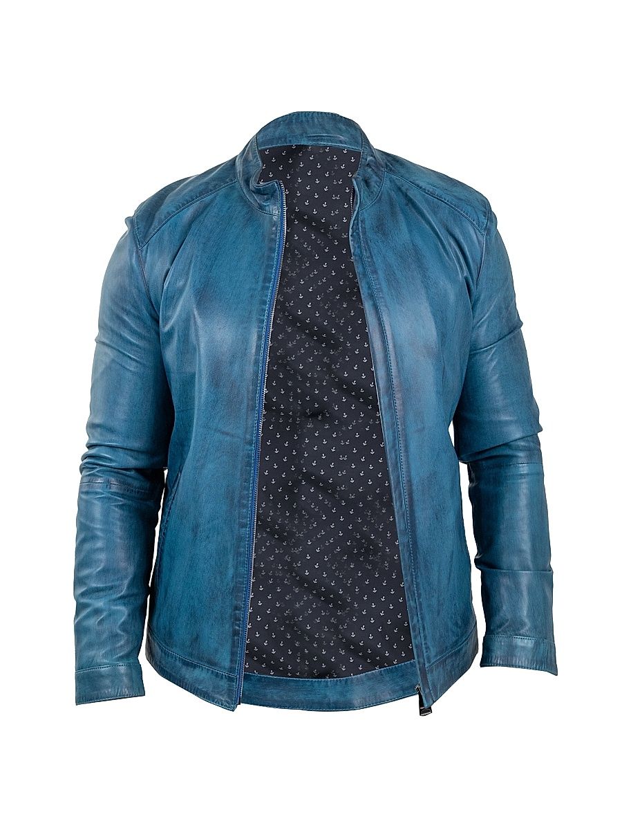 Men's Leather Reverse Jacket - Blue - Size Medium