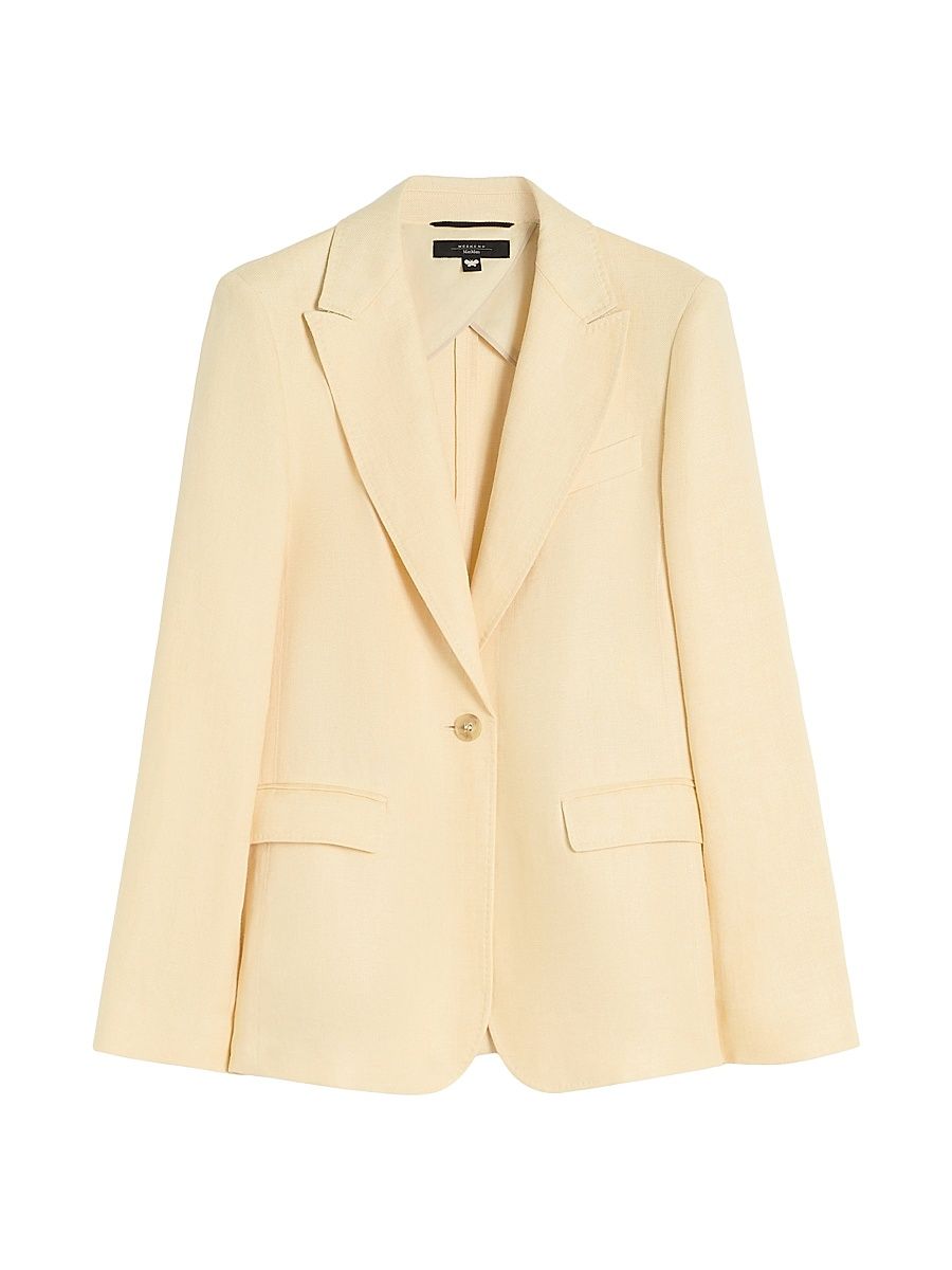 Women's Linen Canvas Blazer - Light Yellow - Size 14