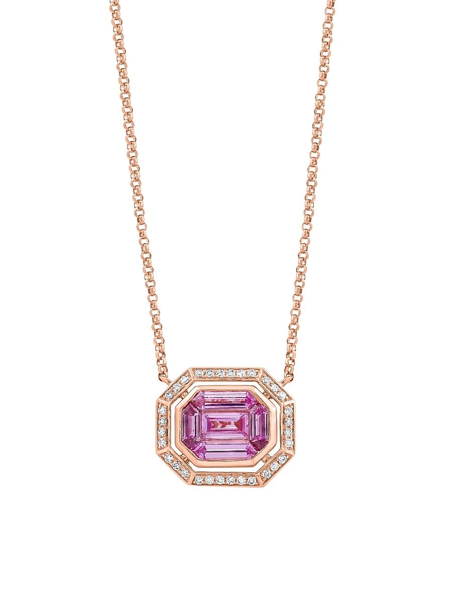 Women's 14K Rose Gold, Pink Sapphire & 0.13 TCW Diamond Pendant Necklace - Rose Gold