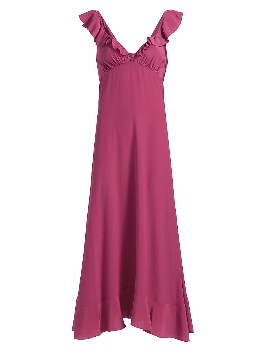 Women's Ruffle Silk Empire Midi-Dress - Divine Red - Size 12