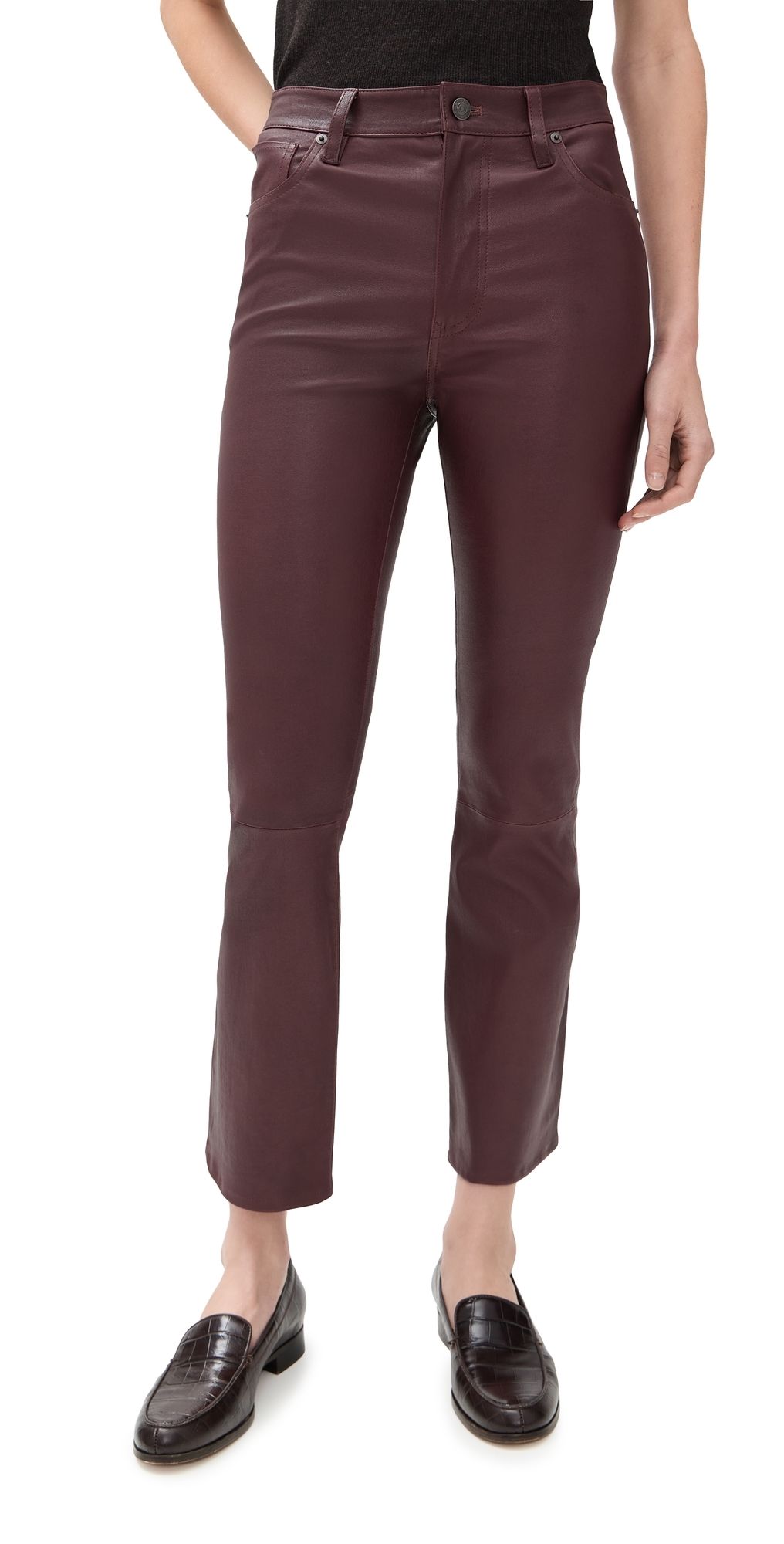 FRAME The Leather Reboot Crop Pants Oxblood 27