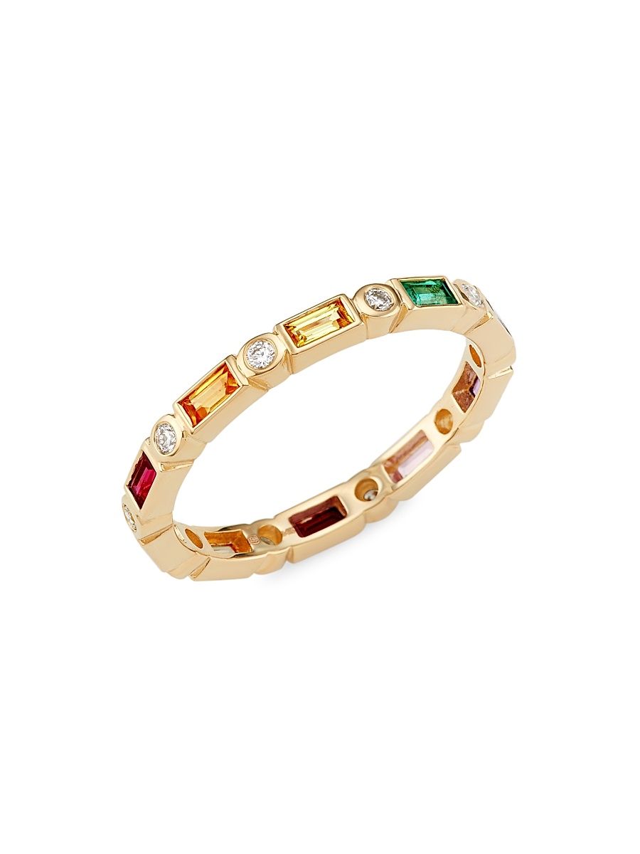 Women's 14K Yellow Gold & Multi-Gemstone Eternity Band - Rainbow - Size 6.5