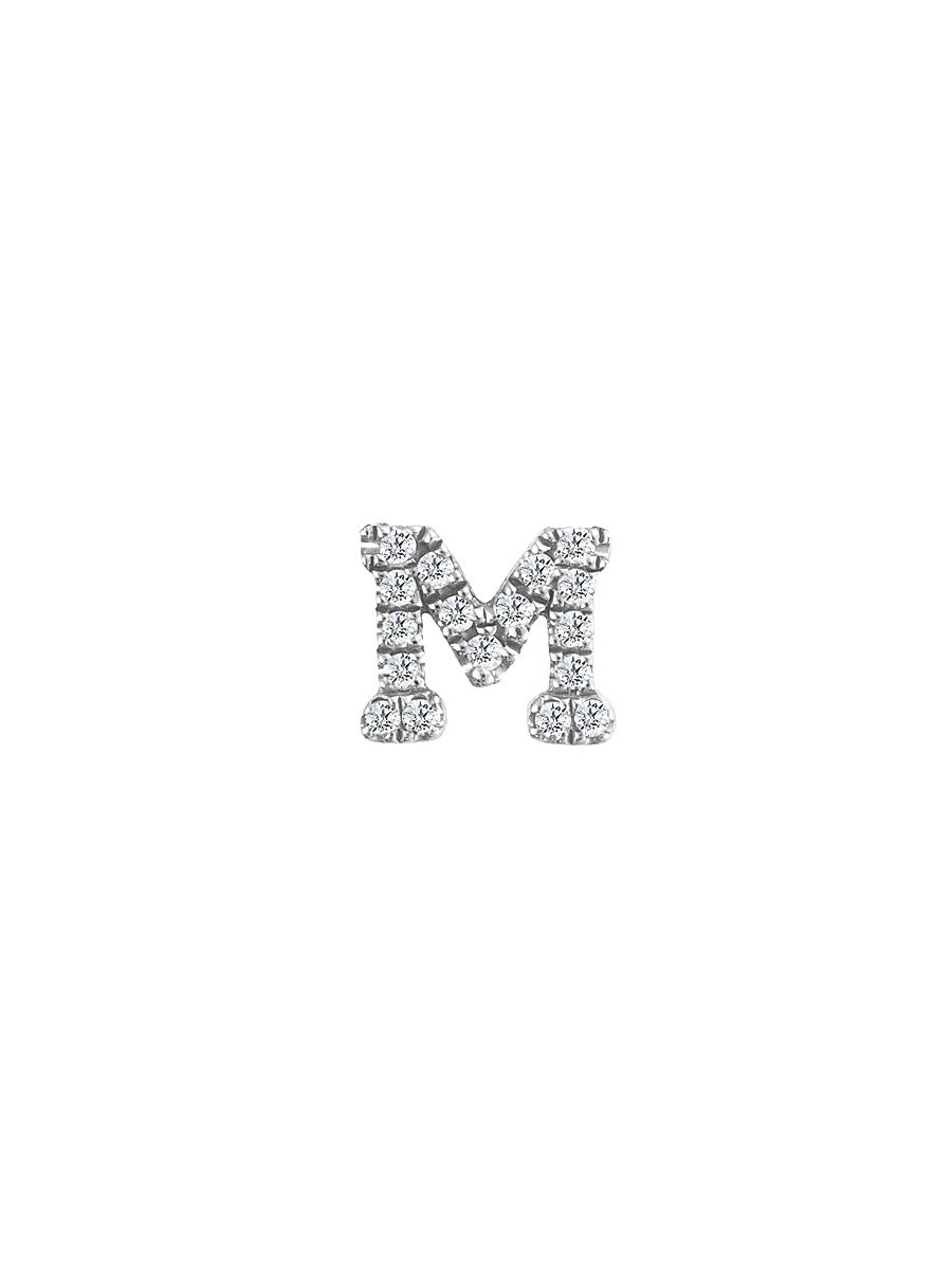 Women's 14K White Gold Diamond Intial Single Stud Earring - Initial P