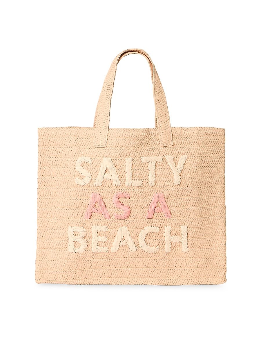 Women's Embroidered Straw Tote Bag - Peach