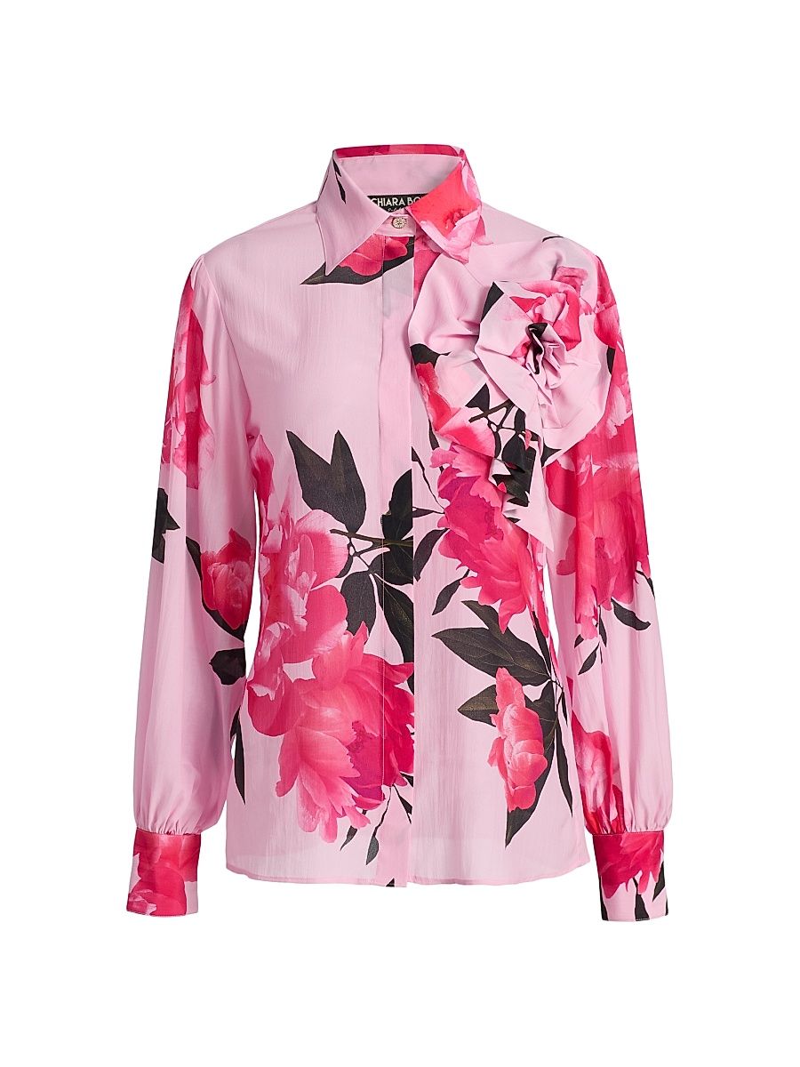 Women's Maja Floral Sheer Georgette Long-Sleeve Top - Cher Big - Size 8