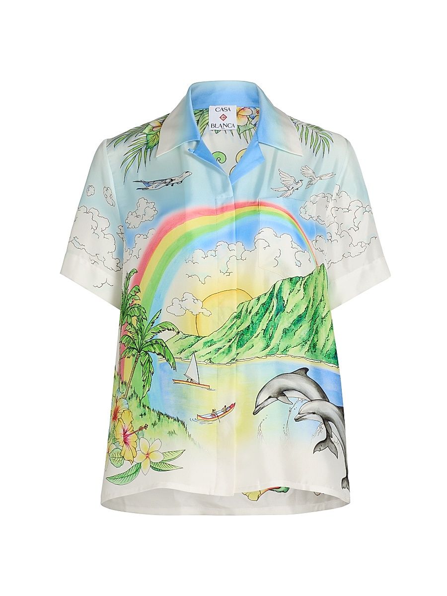 Women's Aloha Printed Silk Camp Shirt - Aloha - Size XL