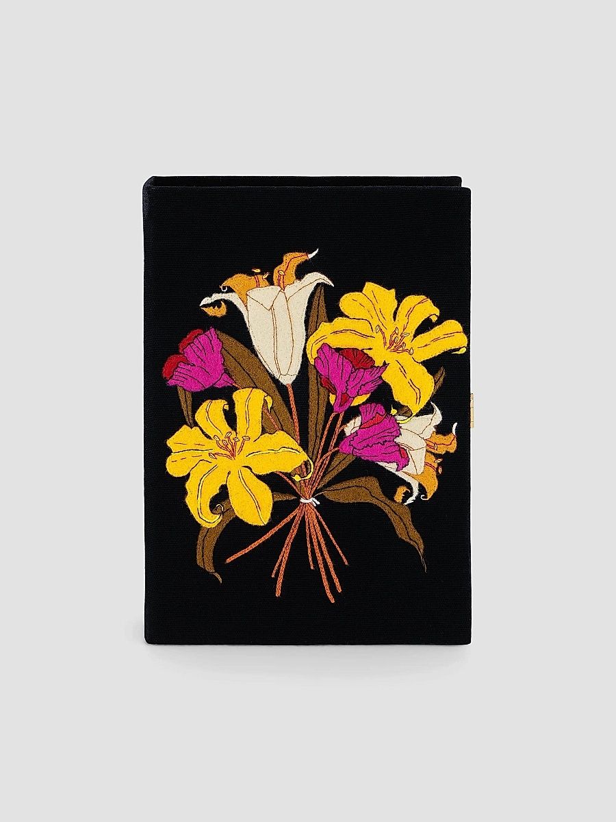 Women's Le Bouquet Embroidered Wool Book Clutch - Black