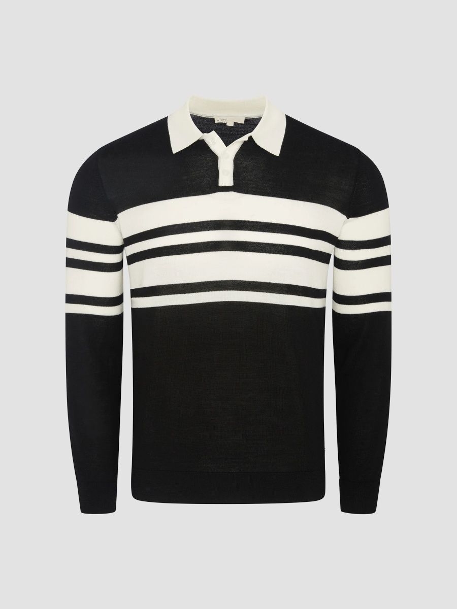 Onia Men's Merino Wool Long-Sleeve Polo Shirt - Black Egret - Size XXL