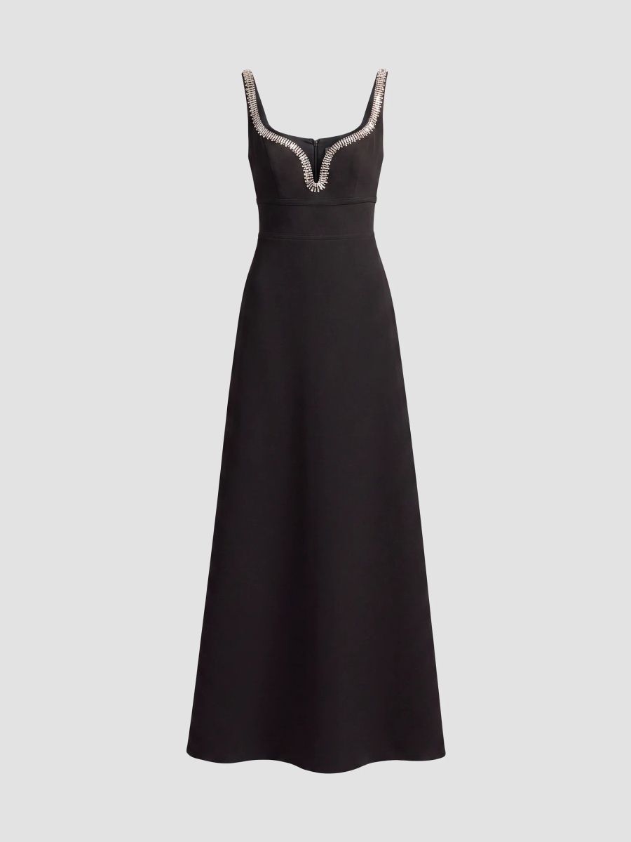Mac Duggal Women's Crepe Rhinestone-Trim Sleeveless Gown - Black - Size 14