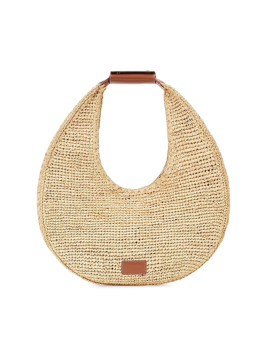 Women's Large Moon Raffia Shoulder Bag - Natural