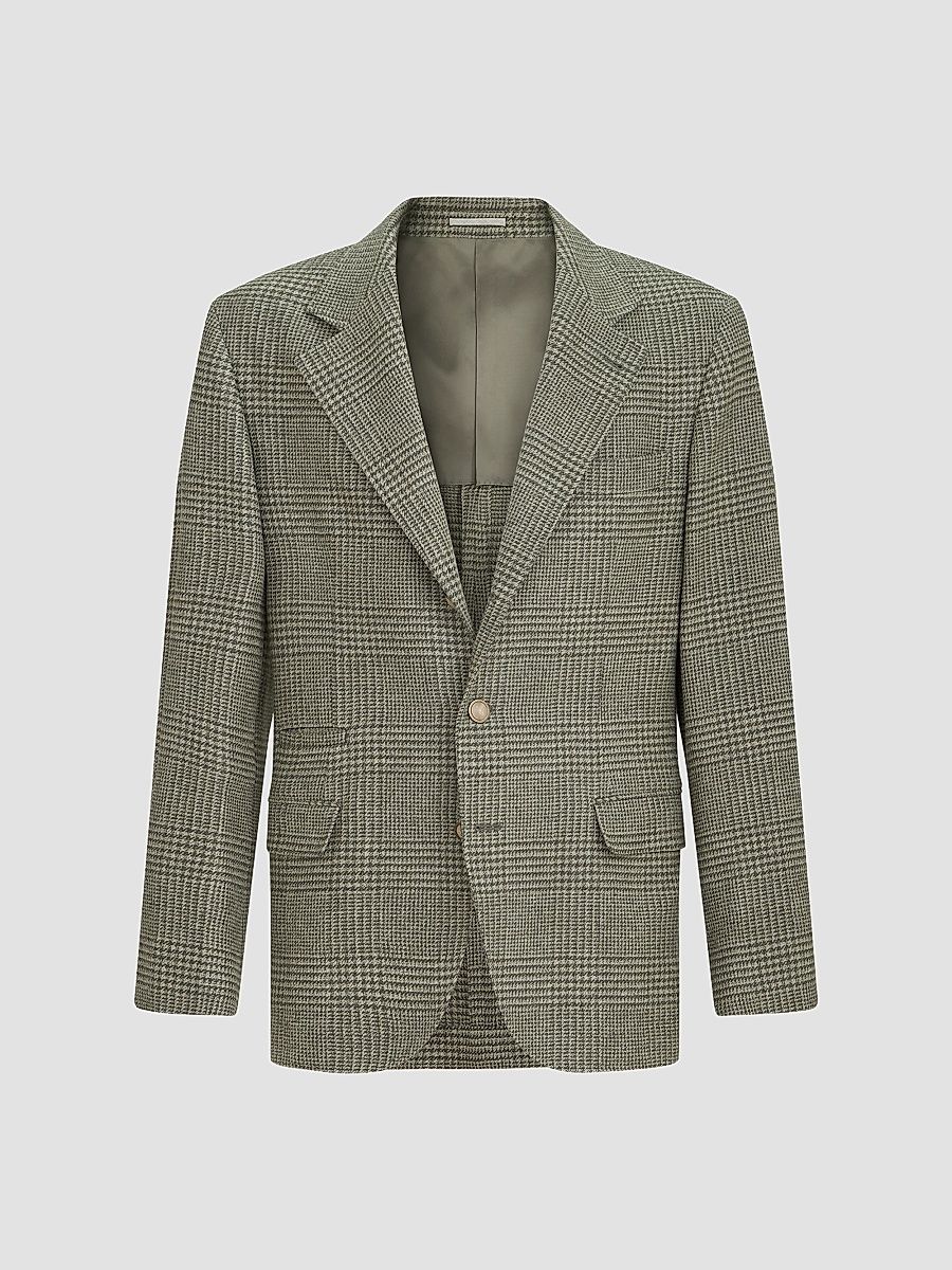 Men's Comfort Wool and Cashmere Prince of Wales Flannel Deconstructed Blazer - Military - Size 36