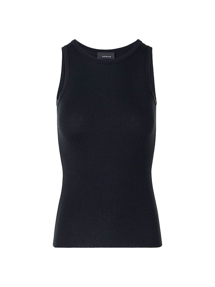 Women's Rib-Knit Silk-Cotton Tank - Black - Size 14