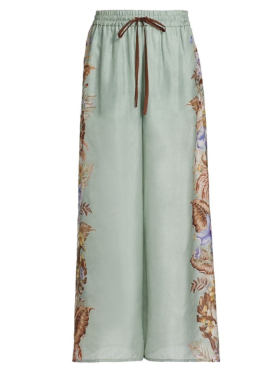Women's Coco Floral Silk Relaxed Cover-Up Pants - Sage Multi Floral - Size 8